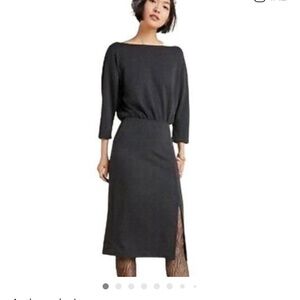 Anthropologie grey column boat neck midi Dress